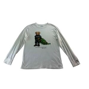 Polo Ralph Lauren Kids L/G 14-16 Graphic T Shirt White Polo Bear Christmas Tree